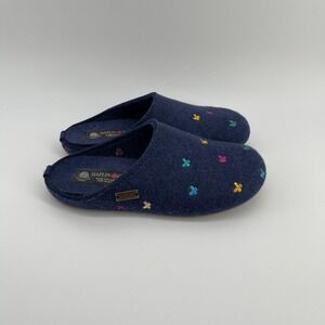 Haflinger Women's Wool Felt Slippers Size 38 Navy Butterfly Pure New Wool